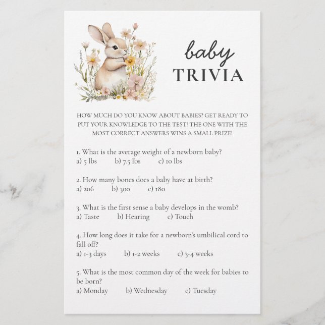 Somebunny Baby Shower Game: Baby Trivia (Front)