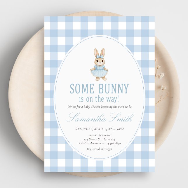 Somebunny Baby Shower Invitation (Gingham Little Bunny Baby Shower Invitation)
