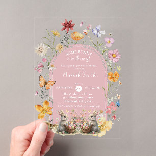 SomeBunny Easter Wildflower Baby Shower Acrylic Invitations