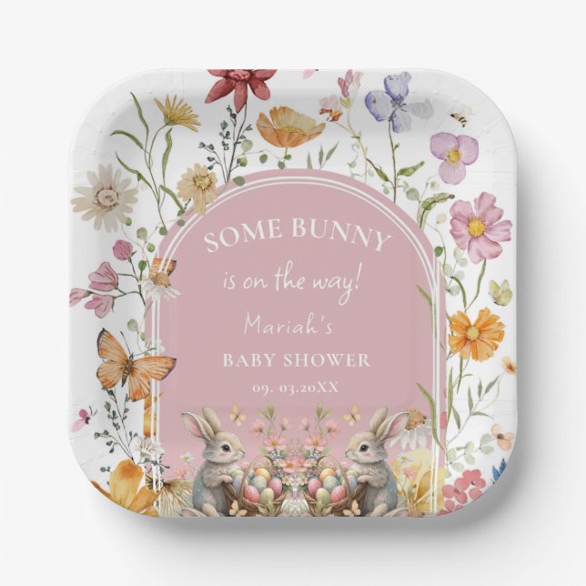 SomeBunny Easter Wildflower Baby Shower Paper Plate (Front)
