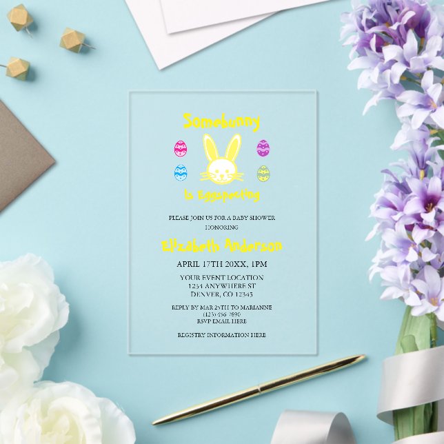 Somebunny Is Eggspecting Easter Baby Shower Acrylic Invitations (Insitu (Wedding))