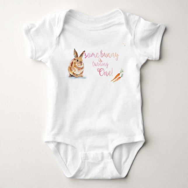 Somebunny is turning One Baby Outfit Baby Bodysuit (Front)
