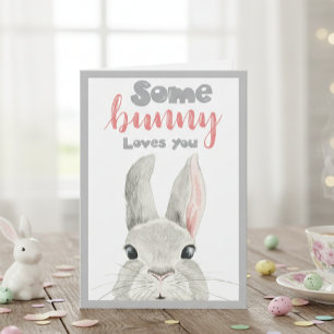 Somebunny Loves You Bunny  Cute Watercolor Peeking Card