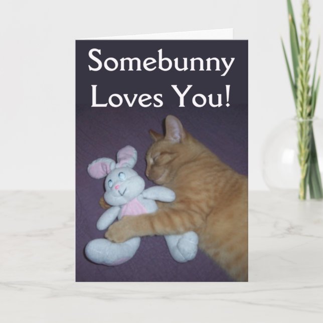 Somebunny Loves You Cat Easter Card (Front)