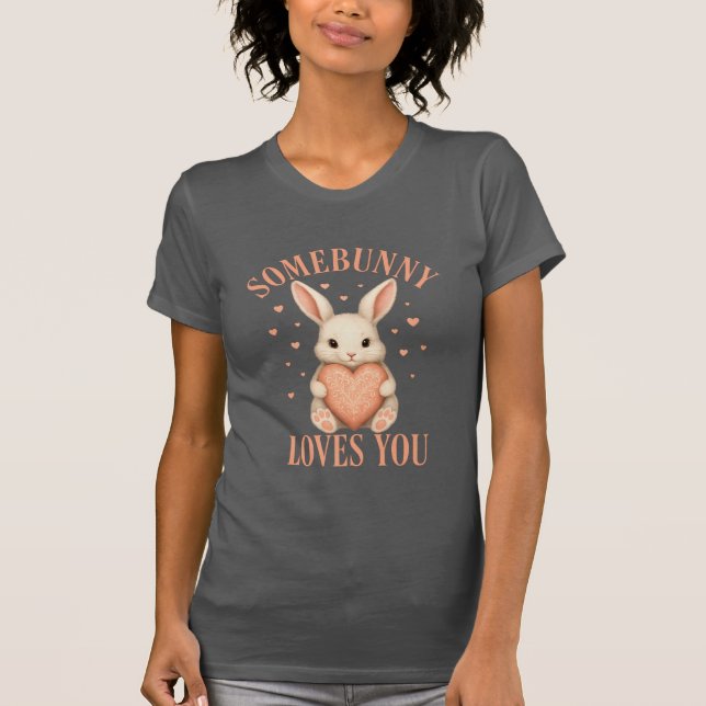 Somebunny Loves You Cute Bunny Dark Grey T-Shirt (Front)