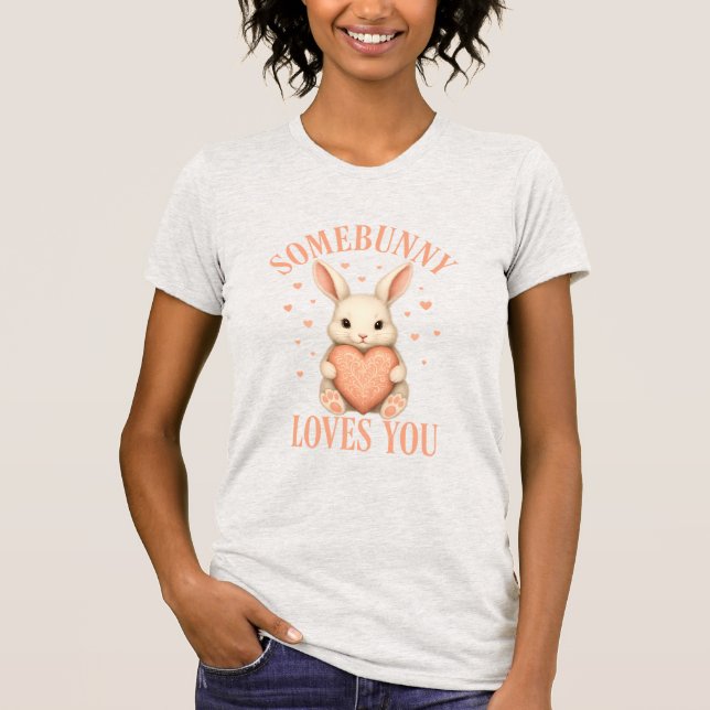 Somebunny Loves You Cute Bunny Light Grey T-Shirt (Front)