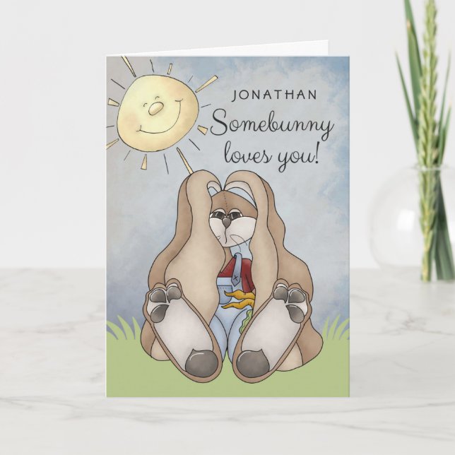 Somebunny Loves You! Easter Bunny Personalised Holiday Card (Front)