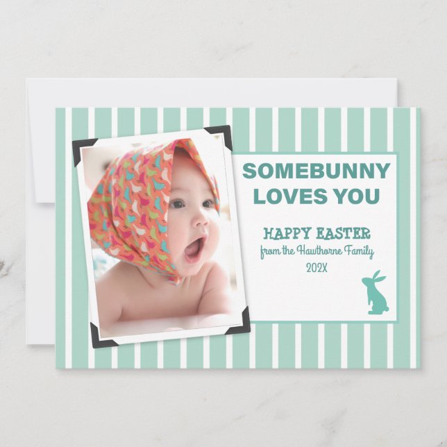 "Somebunny loves you" Easter fun chic custom Photo Holiday Card (Front)