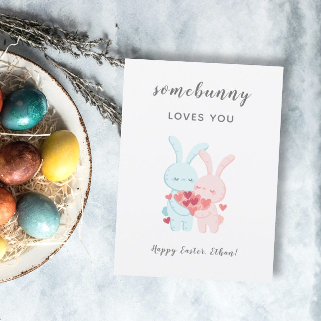 somebunny loves you romantic rabbit couple holiday card (Creator Uploaded)