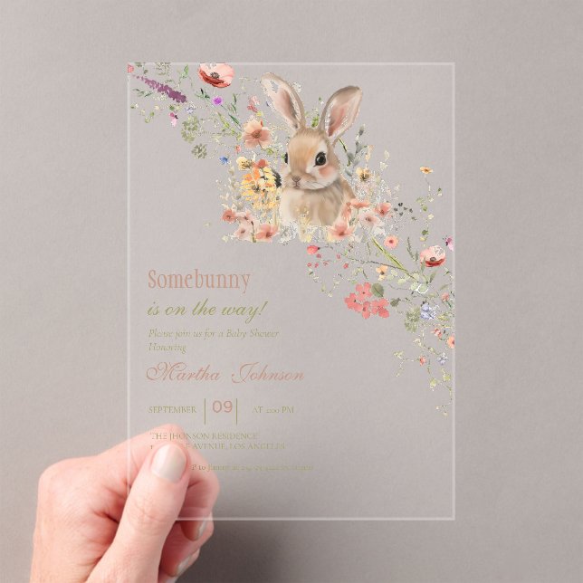 Somebunny on the way Easter Wildflower baby Shower Acrylic Invitations (Insitu (Handheld))
