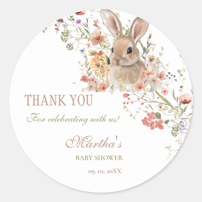 Somebunny on the way Easter Wildflower baby Shower Classic Round Sticker (Front)