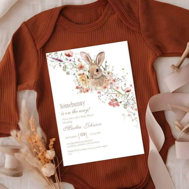 Somebunny on the way Easter Wildflower baby Shower Invitation (Creator Uploaded)