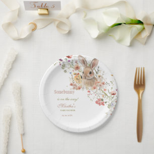 Somebunny on the way Easter Wildflower baby Shower Paper Plate