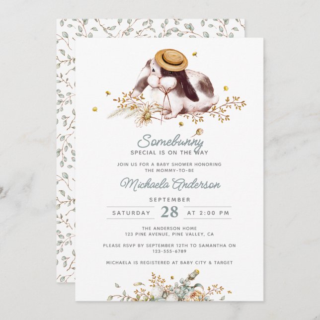 Somebunny Special On The Way Bunny Baby Shower Invitation (Front/Back)