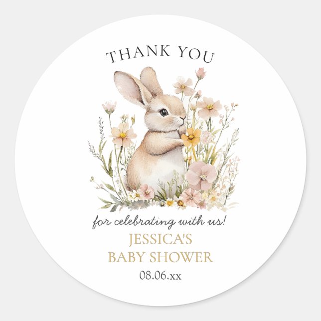 Somebunny Special Wildflowers Spring Baby Shower Classic Round Sticker (Front)