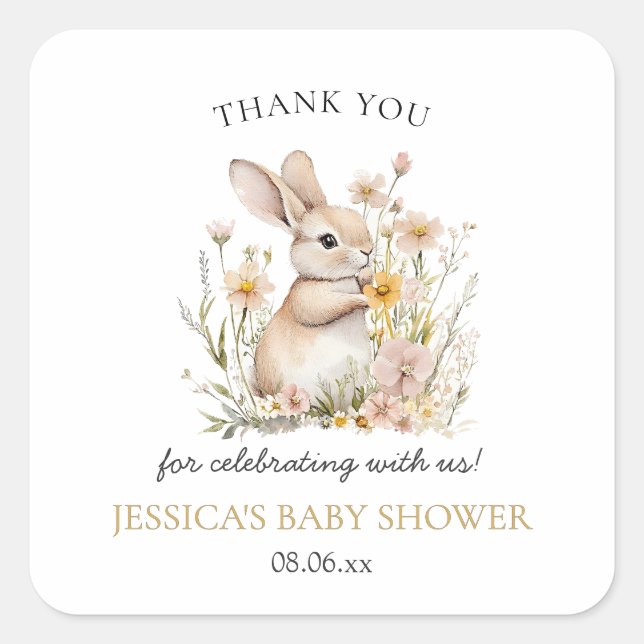 Somebunny Special Wildflowers Spring Baby Shower Square Sticker (Front)