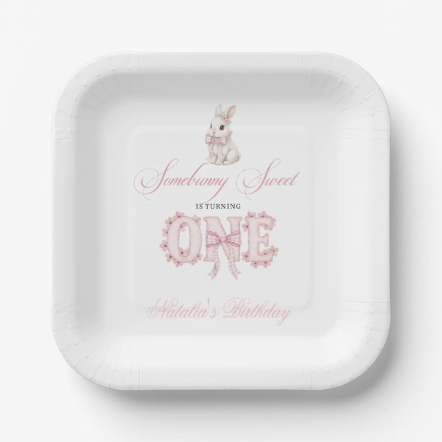 Somebunny Sweet 1st Birthday Spring Floral Invitat Paper Plate (Front)