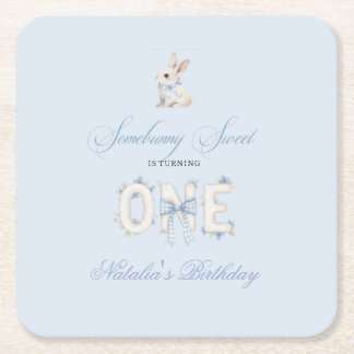Somebunny Sweet 1st Birthday Spring Floral Invitat Square Paper Coaster