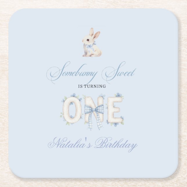 Somebunny Sweet 1st Birthday Spring Floral Invitat Square Paper Coaster (Front)