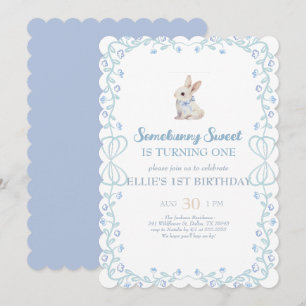 Somebunny Sweet Bunny 1st Birthday Spring Floral I Invitation