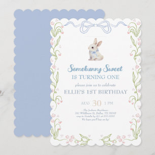 Somebunny Sweet Bunny 1st Birthday Spring Floral I Invitation