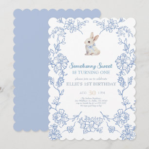 Somebunny Sweet Bunny 1st Birthday Spring Floral I Invitation