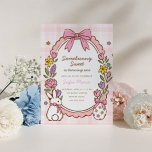 Somebunny Sweet Girls 1st Easter Spring Birthday Invitation