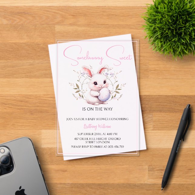 Somebunny Sweet is on the Way Girl Baby Shower Acrylic Invitations (Insitu (Invitation Card))