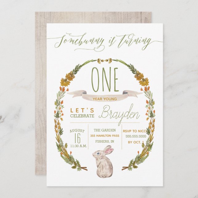 Somebunny WoodlandFirst Birthday Party Invitations (Front/Back)