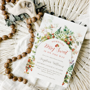 Someone Berry Sweet Forest Strawberry Baby Shower Invitation