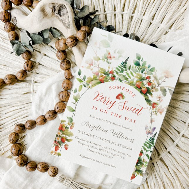 Someone Berry Sweet Forest Strawberry Baby Shower Invitation (Creator Uploaded)