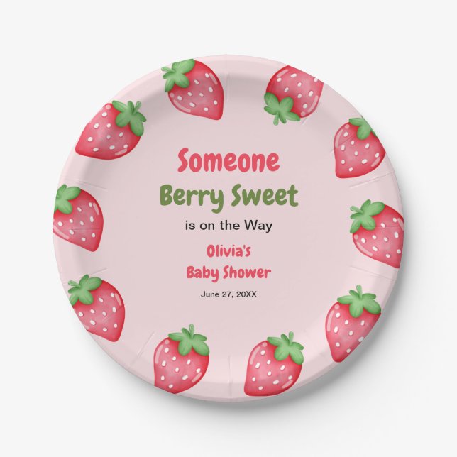 Someone Berry Sweet Pink Strawberry Baby Shower   Paper Plate (Front)