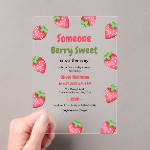 Someone Berry Sweet Strawberry Baby Shower Acrylic Invitations
