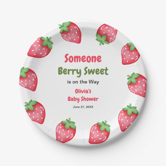 Someone Berry Sweet Strawberry Baby Shower  Paper Plate (Front)