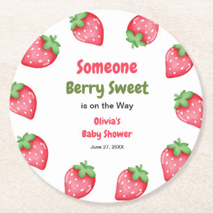 Someone Berry Sweet Strawberry Baby Shower Round Paper Coaster