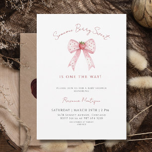 Someone Berry Sweet Strawberry Bow Baby Shower Invitation