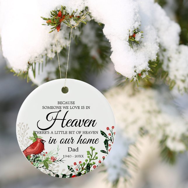 Someone In Heaven Cardinal Greenery Photo Ceramic Tree Decoration (Someone In Heaven Cardinal Greenery Photo Ceramic Ornament)