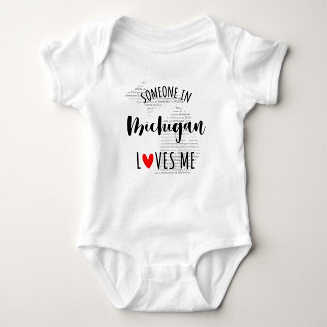 Someone In Michigan Loves Me Map Baby Bodysuit (Front)