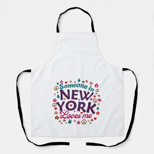 Someone in New York Loves Me Retro Funny Design Apron (Front)