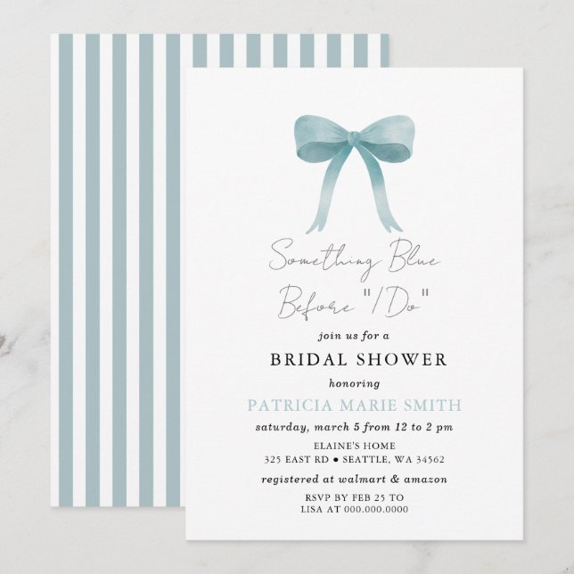 Something Blue Before I do Blue bow Bridal Shower Invitation (Front/Back)