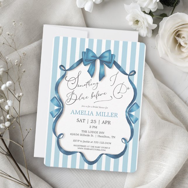 Something Blue Before I Do Blue Bow Bridal Shower Invitation (Something Blue Before I Do Blue Bow Croquet Bridal Shower Invitation)