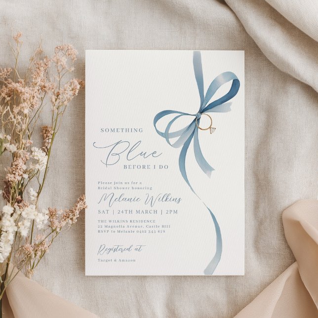 Something Blue Before I Do Blue Bow Bridal Shower  Invitation (Something blue before I do Bridal Shower Invitation)