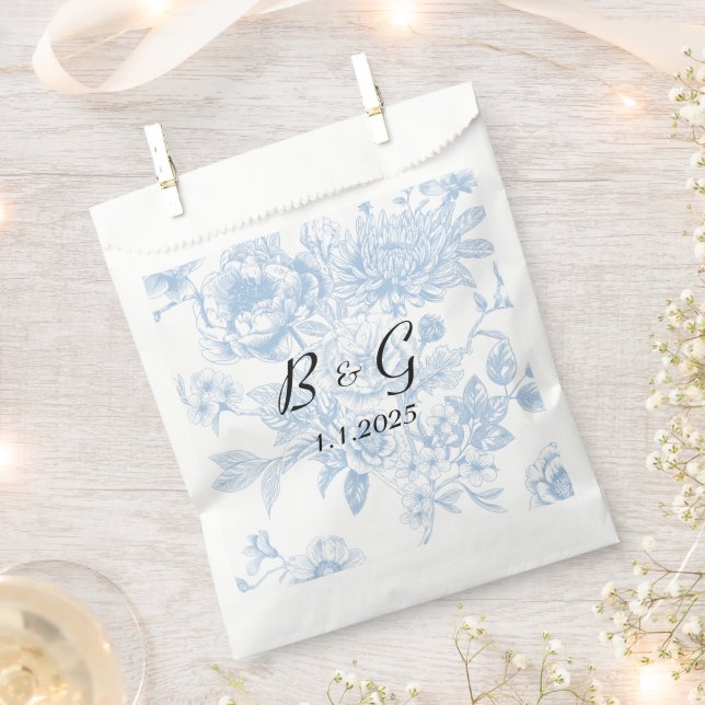 Something Blue Before I Do Blue Floral Toile Favour Bags (Clipped)