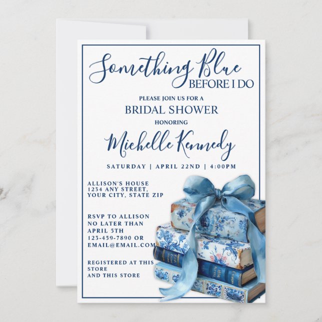 Something Blue Before I Do Bookish Bridal Shower  Invitation (Front)