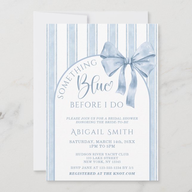 Something Blue Before I Do Bow Bridal Shower Invitation (Front)