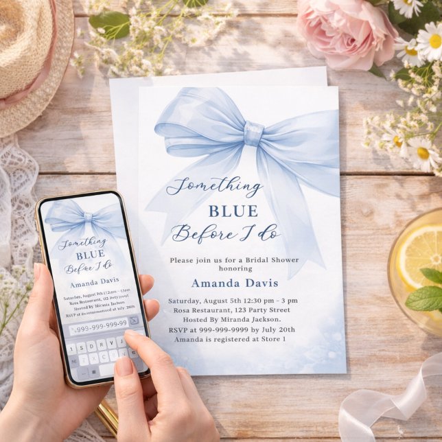 Something blue before I do bow Bridal Shower Invitation (Creator Uploaded)
