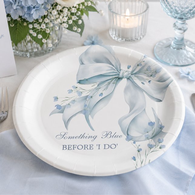 Something Blue Before I Do Bow Bridal Shower Paper Plate (modern something blue before I do bridal shower paper plate)