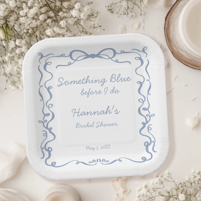 Something Blue Before I Do Bow Bridal Shower Paper Plate (Creator Uploaded)