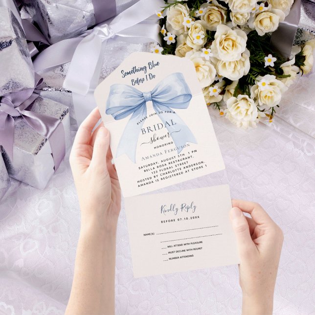 Something blue before I do bow Bridal Shower rsvp All In One Invitation (Creator Uploaded)