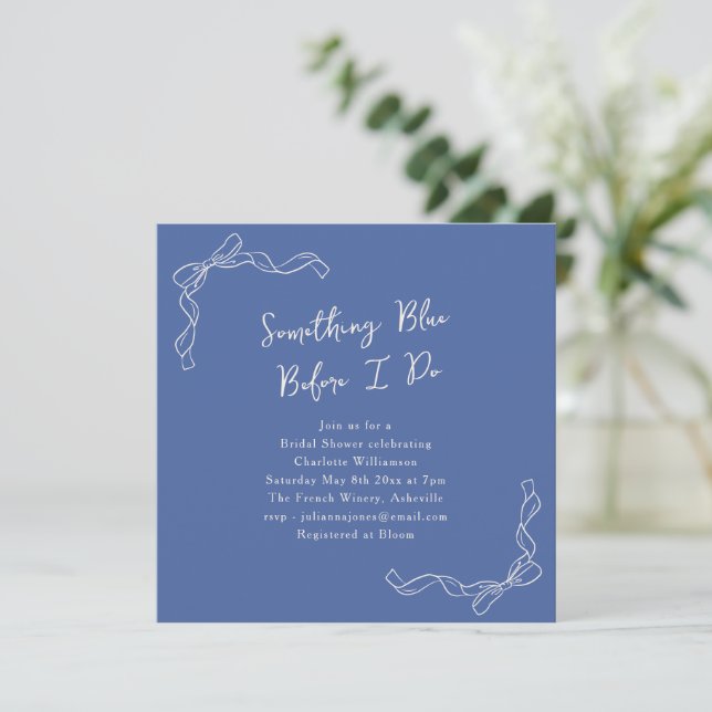 Something Blue Before I Do Bridal Shower Bow Invitation (Standing Front)